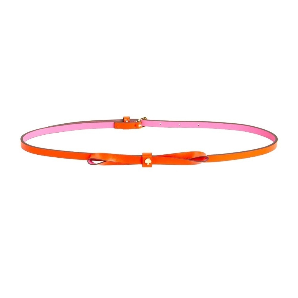 Kate Spade NY Color block Leather Bow Belt Two Tone Pink & Orange NWT Size Large